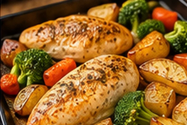 Illustrated chicken, potatoes and vegetables
